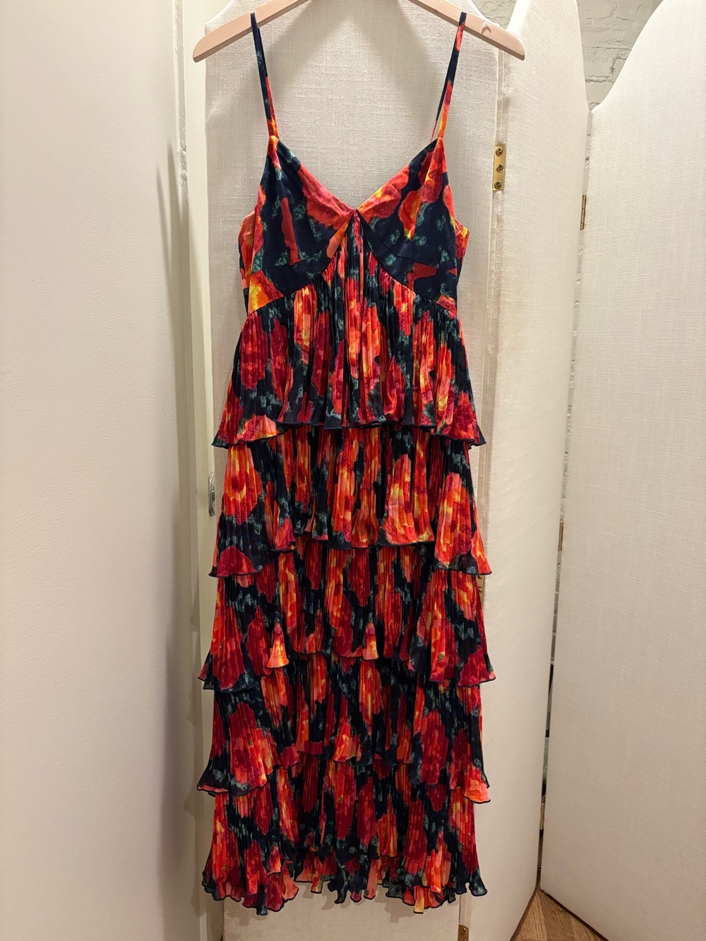 Cinq a Sept Tiered Red Floral Sleeveless Dress, size 4
